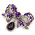 Luxurious CZ Purple/ Violet 'Bow' Charm Brooch In Rhodium Plated Metal - 70mm Width - view 9