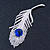 Large Swarovski Crystal Peacock 'Feather' Brooch In Rhodium Plating (Clear/ Sapphire Blue Colour) - 95mm Long - view 4