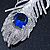 Large Swarovski Crystal Peacock 'Feather' Brooch In Rhodium Plating (Clear/ Sapphire Blue Colour) - 95mm Long - view 3