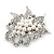 Bridal White Simulated Pearl Cluster, Clear Crystal Brooch In Silver Plated Metal - 50mm Length