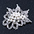 Bridal White Simulated Pearl Cluster, Clear Crystal Brooch In Silver Plated Metal - 50mm Length - view 4