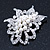 Bridal White Simulated Pearl Cluster, Clear Crystal Brooch In Silver Plated Metal - 50mm Length - view 5