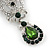Statement Emerald Green/ Clear CZ Crystal Charm Brooch In Rhodium Plating - 11cm Length - view 4
