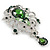Statement Emerald Green/ Clear CZ Crystal Charm Brooch In Rhodium Plating - 11cm Length - view 6