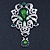 Statement Emerald Green/ Clear CZ Crystal Charm Brooch In Rhodium Plating - 11cm Length - view 2