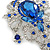 Statement Sapphire Blue Coloured/ Clear CZ Crystal Charm Brooch In Rhodium Plating - 11cm Length - view 9