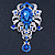 Statement Sapphire Blue Coloured/ Clear CZ Crystal Charm Brooch In Rhodium Plating - 11cm Length - view 2