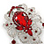 Statement Clear/ Ruby Red Coloured CZ Crystal Charm Brooch In Rhodium Plating - 11cm Length - view 7