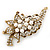 White Simulated Pearl, Clear Crystal Floral Brooch In Burn Gold Metal - 67mm Length