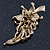 White Simulated Pearl, Clear Crystal Floral Brooch In Burn Gold Metal - 67mm Length - view 3