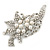 White Simulated Pearl, Clear Crystal Floral Brooch In Rhodium Plating - 67mm Length - view 2