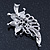 White Simulated Pearl, Clear Crystal Floral Brooch In Rhodium Plating - 67mm Length - view 3