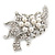 White Simulated Pearl, Clear Crystal Floral Brooch In Rhodium Plating - 67mm Length - view 4