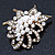 Vintage Style White Simulated Pearl Cluster, Clear Crystal Brooch In Burn Gold Metal - 50mm Length - view 3