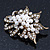 Vintage Style White Simulated Pearl Cluster, Clear Crystal Brooch In Burn Gold Metal - 50mm Length - view 4