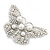 Simulated Pearl, Swarovski Crystal 'Butterfly' Brooch In Rhodium Plated Metal - 65mm Width - view 5