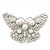 Simulated Pearl, Swarovski Crystal 'Butterfly' Brooch In Rhodium Plated Metal - 65mm Width - view 2