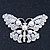Simulated Pearl, Swarovski Crystal 'Butterfly' Brooch In Rhodium Plated Metal - 65mm Width