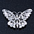 Simulated Pearl, Swarovski Crystal 'Butterfly' Brooch In Rhodium Plated Metal - 65mm Width - view 4