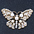 Vintage Simulated Pearl, Swarovski Crystal 'Butterfly' Brooch In Antique Gold Metal - 65mm Width - view 3