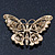 Vintage Simulated Pearl, Swarovski Crystal 'Butterfly' Brooch In Antique Gold Metal - 65mm Width - view 5
