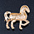 Gold Plated Textured Crystal 'Horse' Brooch - 55mm Width - view 4