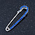 Small Sapphire Blue Coloured Crystal Scarf Pin Brooch In Rhodium Plating - 40mm Width