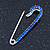 Small Sapphire Blue Coloured Crystal Scarf Pin Brooch In Rhodium Plating - 40mm Width - view 3