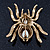 Large Multicoloured Swarovski Crystal Spider Brooch In Gold Plating - 55mm Length - view 3