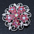 Pink Crystal Filigree Floral Brooch In Rhodium Plating - 43mm Diameter - view 3