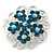 Teal Crystal Filigree Floral Brooch In Rhodium Plating - 43mm Diameter - view 2