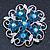 Teal Crystal Filigree Floral Brooch In Rhodium Plating - 43mm Diameter - view 3