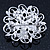 Teal Crystal Filigree Floral Brooch In Rhodium Plating - 43mm Diameter - view 4