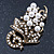 Bridal Vintage White Simulated Glass Pearl Floral Brooch In Burn Gold Metal - 5cm Length