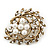 Vintage White Simulated Glass Pearl Crystal Floral Brooch In Burn Gold Metal - 5cm Width - view 3