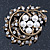 Vintage White Simulated Glass Pearl Crystal Floral Brooch In Burn Gold Metal - 5cm Width - view 2