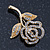 Small Classic Swarovski Crystal Open Rose Flower Brooch In Gold Plating - 40mm Across - view 3