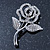 Small Classic Swarovski Crystal Open Rose Flower Brooch In Rhodium Plating - 40mm Across - view 2