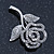 Small Classic Swarovski Crystal Open Rose Flower Brooch In Rhodium Plating - 40mm Across - view 3