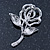 Small Classic Swarovski Crystal Open Rose Flower Brooch In Rhodium Plating - 40mm Across - view 4