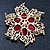 Filigree Red Crystal And Acrylic Bead Flower Brooch In Bright Gold Tone Metal - 60mm Diameter - view 4