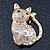 Clear Swarovski Crystal 'Cat' Brooch In Brushed Gold Finish - 45mm Length - view 2