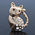 Clear Swarovski Crystal 'Cat' Brooch In Brushed Gold Finish - 45mm Length - view 3