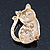 Clear Swarovski Crystal 'Cat' Brooch In Brushed Gold Finish - 45mm Length - view 5