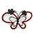 Ruby Red Coloured Crystal Double Butterfly Brooch In Gun Metal - 52mm - view 5