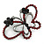 Ruby Red Coloured Crystal Double Butterfly Brooch In Gun Metal - 52mm - view 2