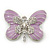 Pale Lavender Enamel Clear Crystal 'Butterfly' Brooch In Rhodium Plating - 47mm Width - view 6