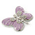 Pale Lavender Enamel Clear Crystal 'Butterfly' Brooch In Rhodium Plating - 47mm Width - view 3