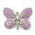 Pale Lavender Enamel Clear Crystal 'Butterfly' Brooch In Rhodium Plating - 47mm Width
