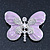 Pale Lavender Enamel Clear Crystal 'Butterfly' Brooch In Rhodium Plating - 47mm Width - view 2